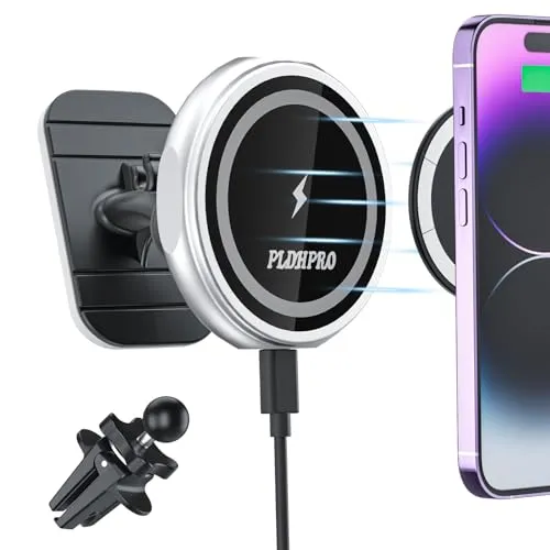 Kompatibel Magsafe Autohalterung, PLDHPRO Kabelloses Auto Ladegerät Belüftungsclip Handyhalterung Magnet Wireless KFZ Handyhalter Schnellladegerät Car Charger für iPhone14/ 13/12/ Pro/Pro Max/Mini