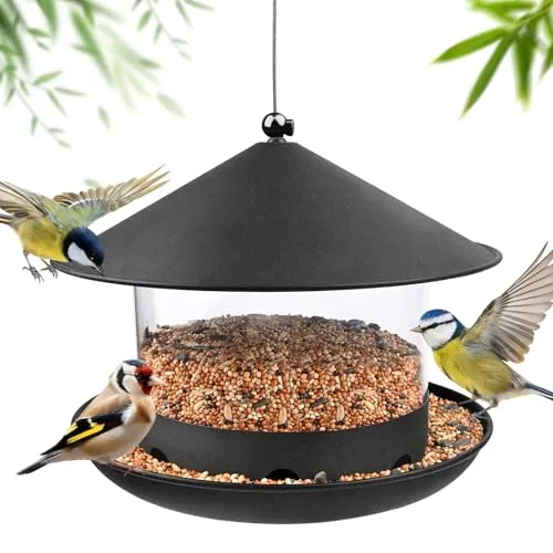 Ambesty Vogelfutterhaus zum Aufhängen, 1.8L Vogelfutterspender für Wildvögel, Vogelfutterstation Vogelhaus zum Aufhängen Wetterfest, Metall Futterhaus für Vögel Geignet für Balkon Garten (Dunkelgrau)