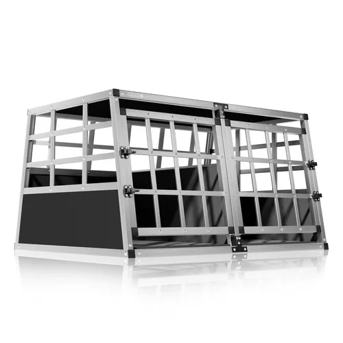 CADOCA® Hundetransportbox Aluminium XL - Sicherer Tiertransport für Reisen - Hundeboxen: Robuste, trapezförmige Aluminiumbox (89x70x51cm) mit optimaler Frischluftzufuhr und Sonnenschutz – ideal für Kombifahrzeuge und leicht zu reinigen.