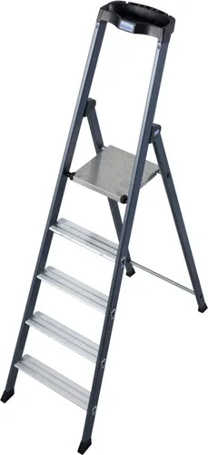 Krause Stehleiter Monto Sepro S, 124197 - Aluminium mit 5 Stufen - Leiter für bis zu 150 kg Belastung, max. Arbeitshöhe 3,05 m. Eloxierte Holme für einfache Reinigung und hohe Sicherheit mit rutschhemmenden Stufen.