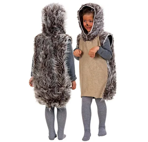Festartikel Müller Kinderkostüm Igel-Overall ärmellos mit Mütze in Grau/Beige, Größe 104