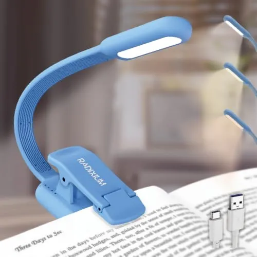 LIBERATECH Wiederaufladbare Buchlampe, 9 LEDs, USB-C, 30h Akku 9 Farbtemperaturen, stufenlos dimmbar, ultradünn, Clip in Grün – ideal für Bett, Reise & unterwegs