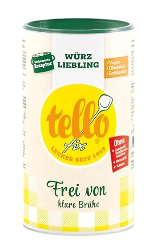 Tellofix Frei von Klare Brühe 1000g Dose – ohne Glutamat, hefefrei, glutenfrei – vegane Instant Brühe – ergiebige Suppenbasis für Küche & Gastronomie