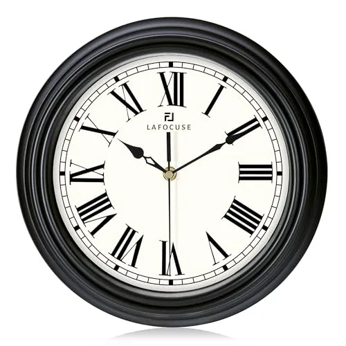 Lafocuse 30cm Lautlos Wanduhr Römische Ziffern, Klassische Wanduhr Schwarz, Retro Elegant Küchenuhr Ohne Tickgeräusche für Wohnzimmer Schlafzimmer Büro