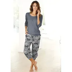 Capri-Pyjama BUFFALO, Damen, Gr. 56/58, schwarz (anthrazit), Single Jersey, Obermaterial: 100% Baumwolle, bequem 3/4-Länge, Rundhals, eingesetzt, Homewear-Sets, mit gemusterter Hose