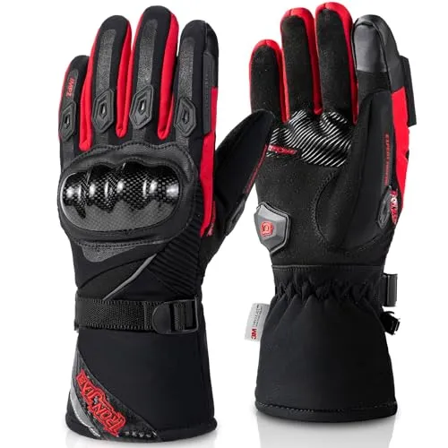 BORLENI Winter Motorradhandschuhe Herren, Motorrad Handschuhe Warm mit 3M Thinsulate, Wasserdicht Winddicht Winterhandschuhe mit Touchscreen & Kohlefaser Knöchelschutz, Größe Red-M