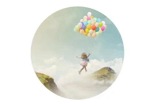 DEQORI Fototapete 'Mädchen an Luftballons', Rund, matte Leinwandstruktur, bedruckt, (1 St), selbstklebend Wandtattoo Motiv Wandtapete Wand Sticker Bild Tapete