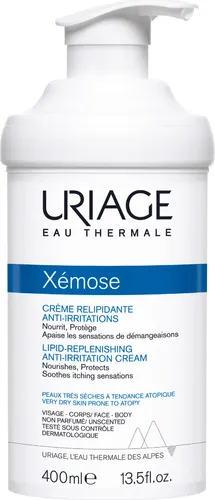 Uriage Xémose Lipid-Replenishing Anti-Irritation Cream 400 ml - Tagescreme für sehr trockene, empfindliche Haut, spendet langanhaltend Feuchtigkeit und nährt intensiv, ideal für empfindliche und atopische Haut.