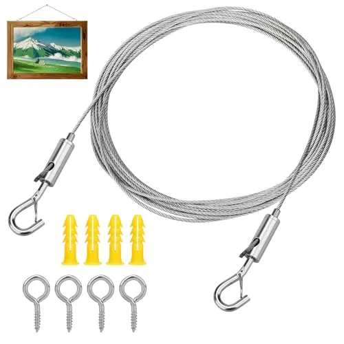 Kigniote Drahtseil Rankhilfe Set 5M Edelstahl Draht Seil mit Längenverstellbar Haken, 2mm Edelstahlseil als Zeltseil, Wäscheleine, Kletterpflanzenseil, Gardinenseil, Duschvorhangseil