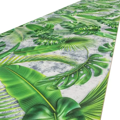 Produktbild ANRO Küchenläufer Küchenteppich rutschfest Teppich Läufer Küche PVC pflegleicht Teppichläufer Flur abwaschbar Palmenblätter Grün 100x52cm