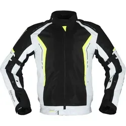 Modeka Khao Air Textiljacke 4XL - Schwarz/Hellgrau/Gelb - Motorradjacke mit herausnehmbarer Humax Membrane, 100% wasserdicht und atmungsaktiv, ideal für sicheres Fahren bei jedem Wetter.