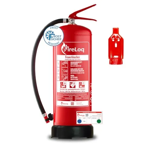 FireLoq 9kg Pulver Feuerlöscher für Brandklasse ABC mit 43A 233B C ergibt 12 LE Dauerdruck inkl. Prüfnachweis,Wandhalter und Manometer