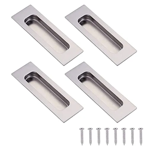 UTMACH 4 Stück Griffmuschel Schiebetür Edelstahl Muldengriff Versenkte Schiebetürgriff Rechteckig Türgriffe Einlassgriff Eckig mit Schraube für Schränke Schubladen,12x4cm,Silber
