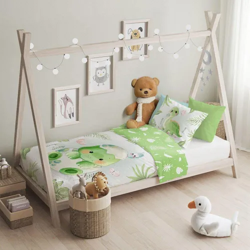 Kinderbettwäsche Dinobaby bedruckt Garnitur 100x135 cm + 40x60 cm 100x135 cm + 40x60 cm - Dinobaby