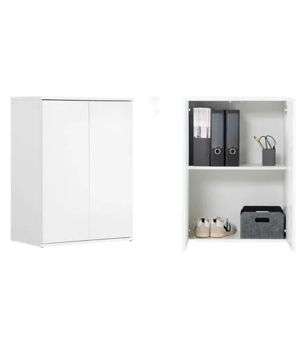 mokebo Mehrzweckschrank Der Kurze - Mehrzweckschrank in Weiß, mit variablem Einlegeboden und push-to-open Funktion, ideal für Akten, Schuhe oder Aufbewahrung - nachhaltig und klimaneutral produziert.