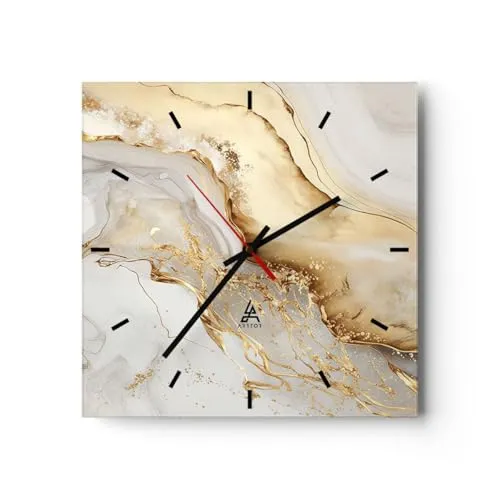 Modern Wanduhr Marmor Glanz Elegant 30x30cm Quadrat Klein Wand Uhr Glas Analog Zimmeruhren Küche Büro Wohnzimmer Glasuhr Wall Clock Dekoration Design Wanddekoration Küchenuhr C3AC30x30-5730