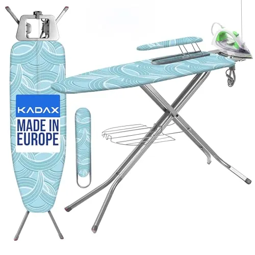 KADAX Bügelbrett mit Ärmelbrett - Höhenverstellbar & Praktisch - Bügelbrett mit 120x30cm Fläche, höhenverstellbar und ausgestattet mit Kabelhalter und Ablage. Ideal für bequemes Bügeln, Made in EU, erhältlich in Mint.