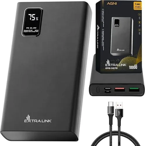 Extralink EPB-067B Powerbank 10000mAh - Externe Handyakkus mit Schnellladefunktion bis zu 22,5W und robustem Gehäuse. Hohe Kapazität für den ganzen Tag, ideal für unterwegs.