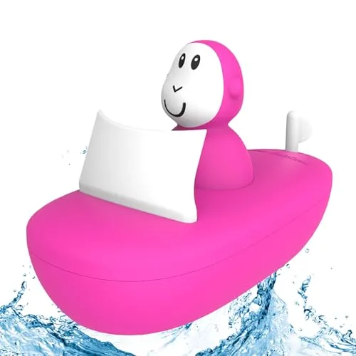 Matchstick Monkey Badezeit Boot Set - Baby Antimikrobielles Baby Badespielzeug Badewanne - leicht zu greifen - sensorisches Lernen - Set (1 Wackelfigur + 1 Boot) - ab 12 Monaten pink