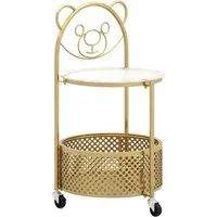 Costway Beistelltisch Glas mit Rollen – 2-stufiger runder Glastisch in Gold