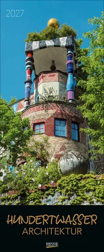 Verlag Korsch | Hundertwasser Architektur 2027 | Wandkalender - Entdecken Sie die faszinierende Architektur von Hundertwasser mit diesem hochwertigen Wandkalender. Er bietet 14 beeindruckende Kunstwerke in Spiralbindung für jeden Monat.