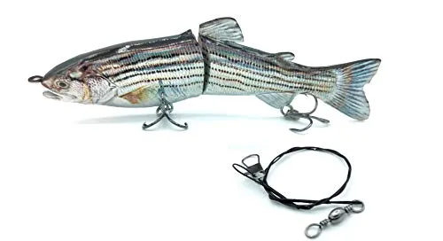 SIMSA-Expert Silber Wobbler | Swimbait Kunstköder (12cm, 23g) Stahlvorfach Set für Hecht Barsch Zander Schleppangeln sinkend