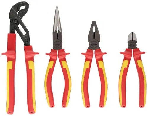KSTools 117.1100 - 4 tlg. VDE Zangen-Satz ERGOTORQUE® - VDE Zangen-Set mit ergonomischem Design für maximalen Komfort und Sicherheit, ideal für Elektroarbeiten.