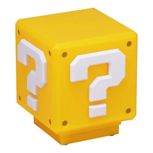 Paladone - Nintendo - Super Mario Mini Fragezeichenblock Lampe - Erlebe den Zauber von Mario mit dieser Mini Fragezeichenblock Lampe! Mit 7,6 cm Höhe ist sie der ideale Blickfang für Schlafzimmer oder Schreibtische und bringt das klassische Mario-Feeling in dein Zuhause.