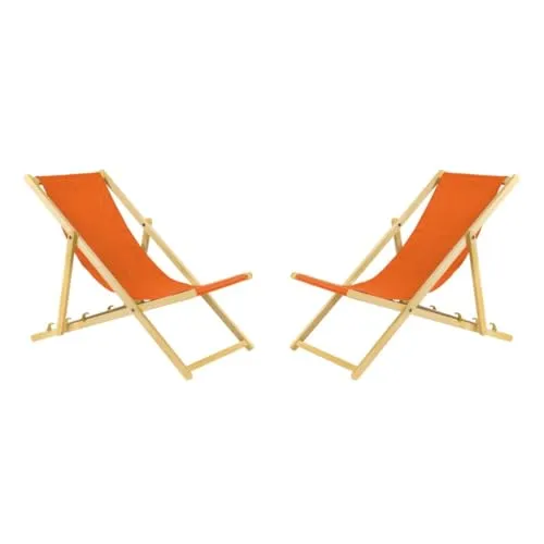 BAS Liegestuhl klappbar aus Holz - 2er Set orange Leichte Klappliege - Faltbare & verstellbare Sonnenliege für Garten, Strand & Balkon - Gartenliege mit Atmungsaktiv Stoffbezug - Mischgewebe