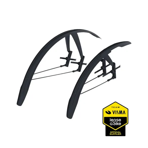 BBB Fender Set DiscGuard 28 Zoll schwarz - Fahrradschutzbleche mit Schnellspann-System für Scheibenbremsen, bietet vollständigen Schutz und ist aus 75% recyceltem Material gefertigt.
