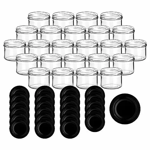 gouveo 24er Set Einmachgläser 230 ml rund mit Schraubdeckel schwarz BS - Vorratsgläser mit Drehverschluss TO82 - Leere Gläser für Marmelade, Honig, Selbstgemachtes (EGW230SZBS)