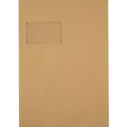Versandtasche DIN C4, haftklebend mit Fenster, braun, 250 Stück - Praktische Versandtaschen mit haftklebeverschluss und Fenster für einfache Handhabung. Ideal für den sicheren Versand von Dokumenten. Packung mit 250 Stück.