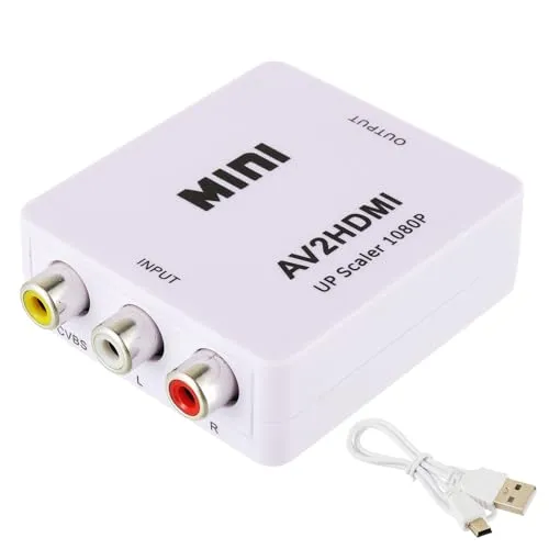 EPLZON RCA zu HDMI Adapter, AV zu HDMI Konverter, Mini 1080P Signal RCA Composite CVBS Video Audio Konverter für Wii/Xbox/N64/VHS/VCR/TV/DVD Unterstützt PAL/NTSC mit USB Netzkabel(Weiß)
