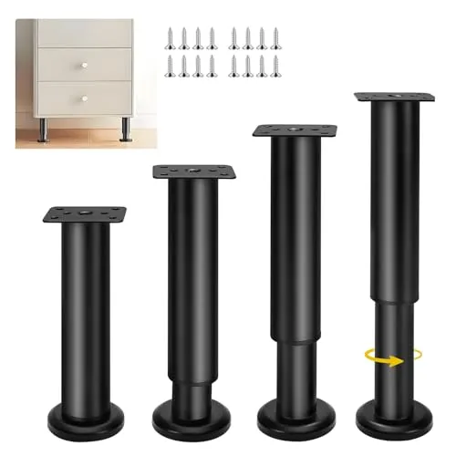 iMeshbean Möbelfüße Verstellbar 4 Stück, Höhenverstellbare Möbelbeine 18-30cm, DIY Schwarz Ersatz Tischbeine aus Metall für Schrank, Bett, Couch, Sofa, Stuhl (18-30cm)