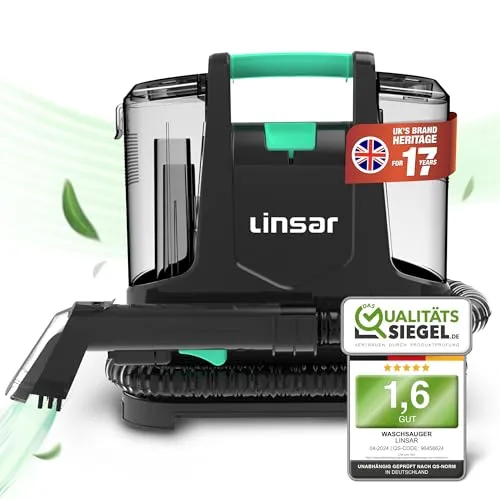 Linsar - Polsterreiniger Gerät - Sprühen, Schrubben und Saugen - Nass und Trockensauger für Treppen, Polster und Teppiche - Autositz Reiniger - 3,3m Kabel - 2 Aufsätze - 400 Watt