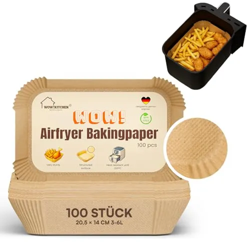 Stück Backpapier für Heißluftfritteuse Ninja Dual, Doppelkammer, extra stabil strukturierte Oberfläche, Kompatibel mit Ninja AF300EU, AF400EU, SL400EU, AF500EU und Airfryer mit rechteckigem Korb 100