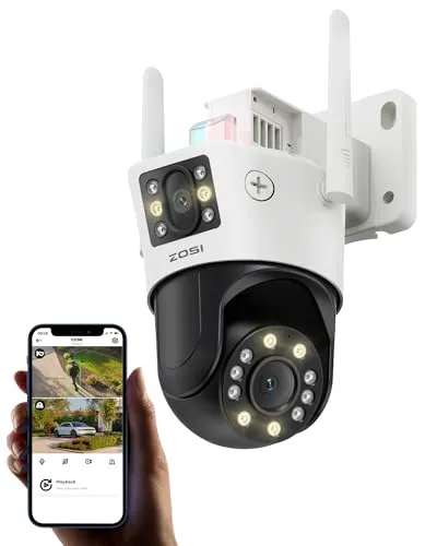 ZOSI 8MP Pan/Tilt WLAN Überwachungskamera Aussen mit Dual-Objektiv (4MP+4MP), 2.4G WiFi Kamera 8X Hybrid-Zoom, KI Erkennung, Plug-in Strom, C298 Max