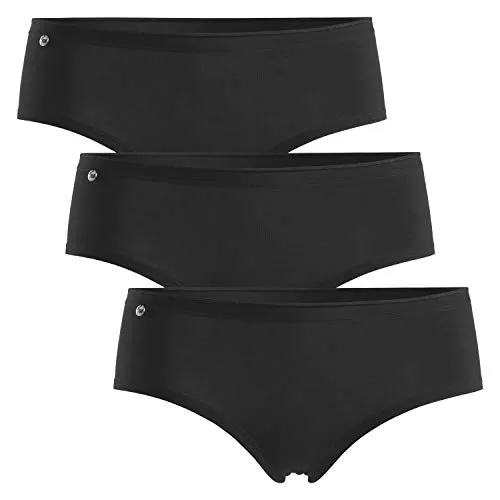 Celodoro Damen Basic Panty (3er Pack) Hipster Slip mit Zier-Logo - Schwarz M