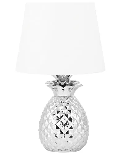 Stilvolle Ananas Tischleuchte - Dekorative Tischlampe mit silbernem Ananas Lampenfuß und weißem Lampenschirm. Ideal als Tisch- oder Nachtlampe, inklusive Kabel mit Lichtschalter und optimaler Energieeffizienz.