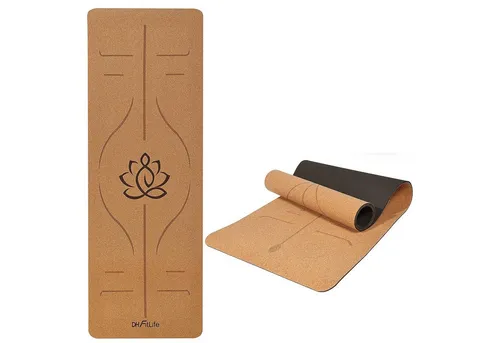DH FitLife Yogamatte aus Kork & TPE - rutschfeste Gymnastikmatte 183 x 61 cm - Hochwertige Fitnessmatte mit rutschfester Oberfläche und Orientierungslinien. Ideal für Yoga und Pilates, leicht und mit Tragegurt für den einfachen Transport.
