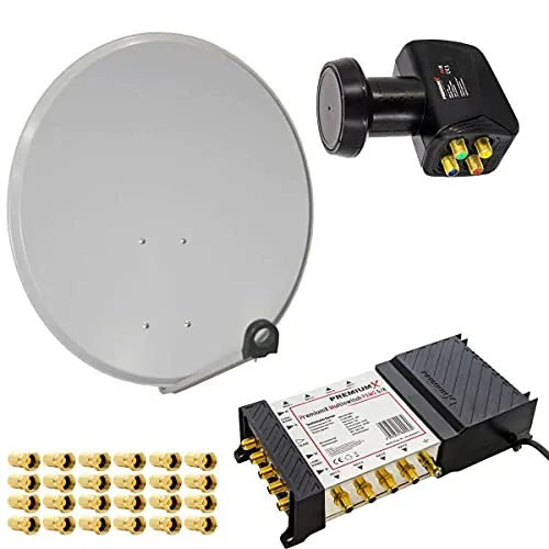 Premium X Satelliten-Komplettanlage 80cm - SAT-Antennen für bis zu 8 Teilnehmer, inklusive hochwertigem 8-fach Multiswitch für ausgezeichneten Empfang und einfache Montage.