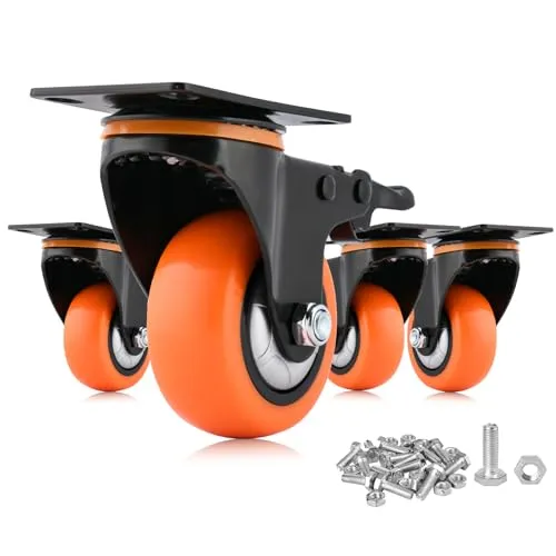 Moogiitools 4er set Lenkrollen 76mm mit Bremse，Doppelverriegelung 360 Lenkrollen Schwerlast mit 680kg Tragfähigkeit，Lautlose Rollen Für Tragbarkeit für Möbeltransport & Industrietransport
