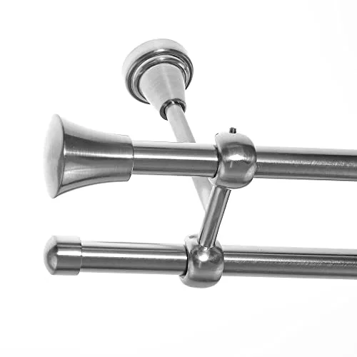 BASIT Gardinenstange I Edelstahl Look Metall Ø 16mm I Vorhangstange I Gardinenstangenset I Deckenbefestigung I 2 läufig mit Deckenmontage I Knauf I Länge 360 cm I Design D24 E19 E17