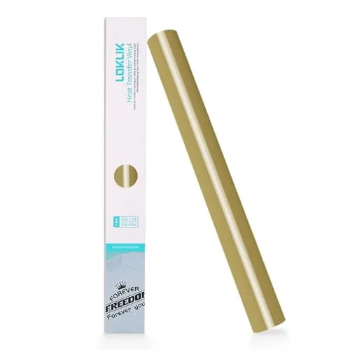 LOKLIK Bügelfolie – 30,5 x 90 cm – HTV - Heat Transfer Vinyl - Flexfolie für T-Shirts, Taschen & mehr – Waschbar & langlebig – Kompatibel mit Cricut, Silhouette Schneideplottern (Gold)
