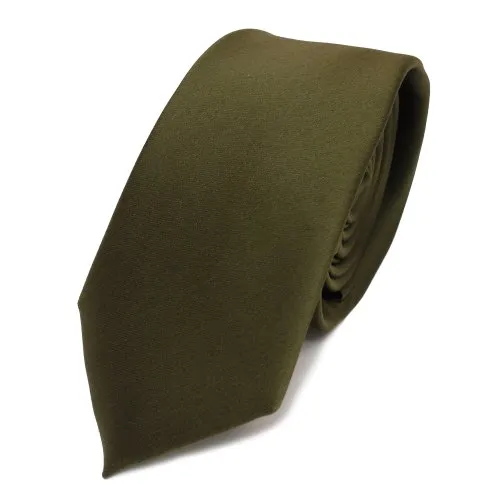 TigerTie Herren Krawatte 6 cm schmale Satin Tie in oliv grün dunkelgrün einfarbig uni Business, festliche Veranstaltungen und Freizeit