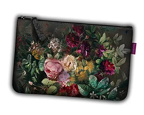 Kosmetiktasche Make-up Etui Filz Anthrazit mit Motiv Bouquet Aufdruck Blumenstrauß