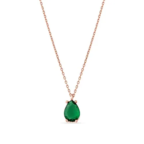 Einzelstück Halskette mit Tropfen Kristall Anhänger; 925 Sterling Silber, Rosegold (Smeraldo Simple Rosegold)