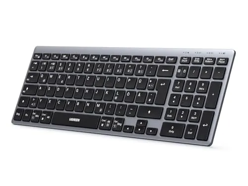 UGREEN Bluetooth Tastatur Kabellos (BT5.4+2.4G), Ultra Slim Scherentastatur, Wiederaufladbares Keyboard mit 3 Kanälen, Kompatibel mit Windows/macOS/Android-QWERTZ Layout