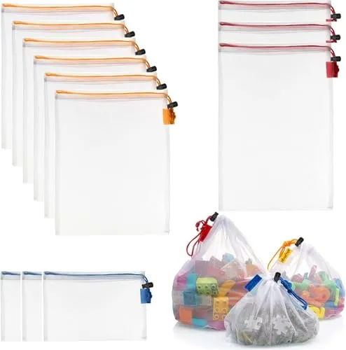 Reofrey 12 Stück Transparente Netzbeutel, Wäschesäck, Wiederverwendbare Waschbar, Für Frucht, Gemüse, Lebensmittel, Einkauf, Supermarkt, Aufbewahrung, Sammlung