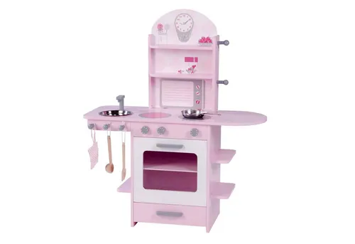 roba Spielküche rosa – Kinderküche mit Herd und Zubehör - Küchen-Spielzeugset für kleine Köche, ausgestattet mit Herd, Spüle und liebevollem Zubehör – fördert Kreativität und spielerisches Lernen.